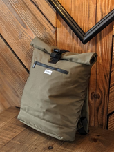 Load image into Gallery viewer, Recycled Rolled-Top Backpack - Military Green
