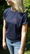 Load image into Gallery viewer, Unisex Organic T-Shirt Navy - Red Logo
